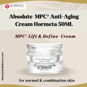 An advertisement for Hormeta Absolute Cream (50ml). Text highlights the formula with MPC® for anti-wrinkle and firming action, suitable for mature skin.