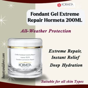 The tube of Hormeta Fondant Gel Extreme Skin Repair. Text confirms it intensely repairs, hydrates, and soothes dry, cracked, or burned skin in Kuwait.
