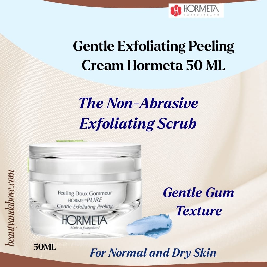hormeta-gentle-peeling-cream-non-abrasive-kuwait | beauty & above The tube of Hormeta Gentle Exfoliating Peeling Cream (50 ML). Text indicates it is a gentle formula for deep cleansing and renewal.