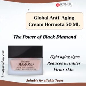 An advertisement for the Global Anti-Aging Cream Hormeta. Highlights the luxury of Black Diamond for a youthful, supple, and plump complexion in Kuwait.