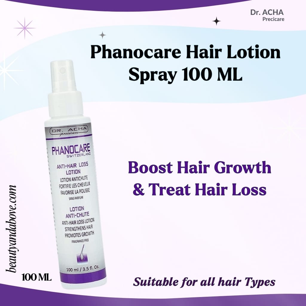 phanocare-hair-lotion-boost-growth-treat-loss-kuwait | beauty & above The bottle of Phanocare Hair Lotion. Text confirms it will Boost Hair Growth & Treat Hair Loss, a solution for stronger hair in Kuwait.
