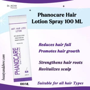 Phanocare-Hair-Lotion-growth-strengthens-roots-revitalizes-scalp | beauty & above An advertisement for Phanocare Hair Lotion. Text highlights that it Strengthens hair roots and Revitalizes scalp for thicker hair.