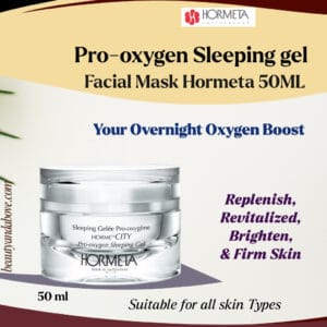 The Hormeta Pro-Oxygen Facial Skincare Mask Jar with an image of fresh, luminous skin. Text reads: "Overnight Oxygen Boost" for revitalized skin.