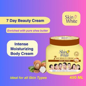 a pack of 7 Day Beauty Cream enriched with Shea Butter 450 ML for intense moisturizing body cream beside text Intense Moisturizing Body Cream