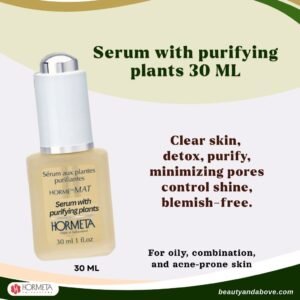 A product visual emphasizing the deep purification benefits of the serum, with text stating that it deeply purifies and detoxifies skin with purifying plants