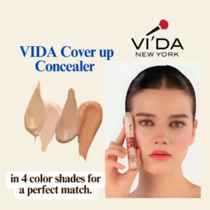 a girl hold VIDA Cover up Concealer product with image show the 4 shade colors 