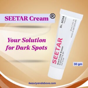 A close-up of the Seetar Brightening Gel tube against a simple background. The product label is visible, showing "SEETAR" and "Brightening Gel." with text said Your Solution for dark spot whitening