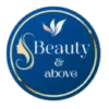 The official logo for Beauty & Above, featuring a silhouette of a woman's face and elegant leaf designs in a gold circle on a deep blue background. The text reads "Beauty & Above
