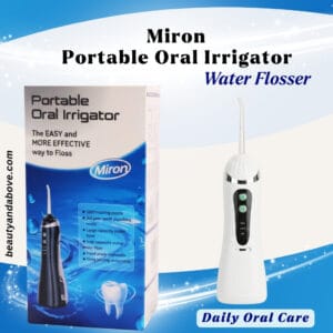 An image of the device Oral Irrigator Water Flosser. Text confirms its use for effective interdental cleaning.